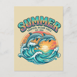 Retro-Delfin tropisch / Strand-Sommerferien Feiertagspostkarte