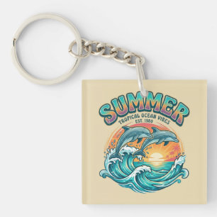 Retro-Delfin tropisch / Strand-Sommerferien Schlüsselanhänger