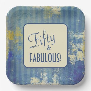 Retro Denim Blue Fifty & FABULOUS! 50. Geburtstag Pappteller
