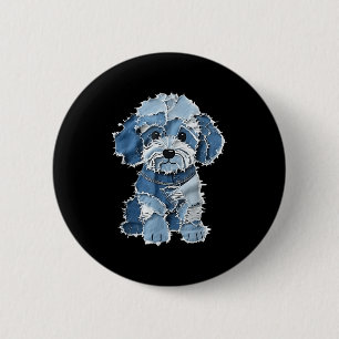 Retro Denim Dog Patch, Funny Shabby Blue Jean Pupp Button