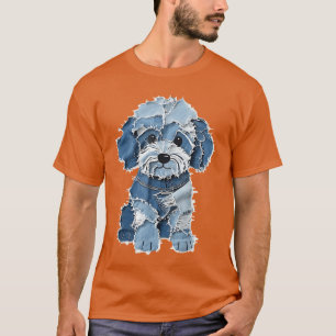 Retro-Denim-Hunde-Patch lustiger schäbiger blauer T-Shirt