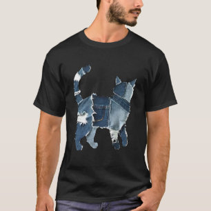 Retro-Denim-Patch süße Katzen-Print-Art Kunstleris T-Shirt