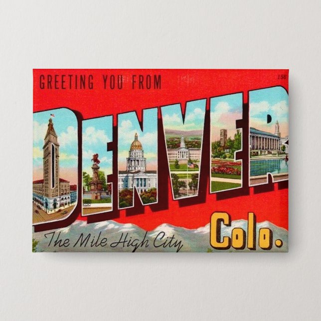 Retro Denver Colorado Postcard Button (Vorderseite)