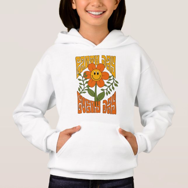 Retro der 70er Jahre Lächelnde Daisy-Blume Hoodie (Vorderseite)