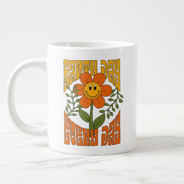 Retro der 70er Jahre Lächelnde Daisy-Blume Jumbo-Tasse (Links)