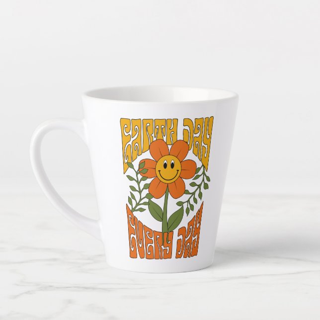 Retro der 70er Jahre Lächelnde Daisy-Blume Milchtasse (Links)