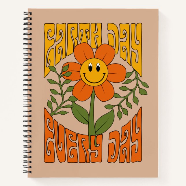 Retro der 70er Jahre Lächelnde Daisy-Blume Notizbuch (Vorderseite)