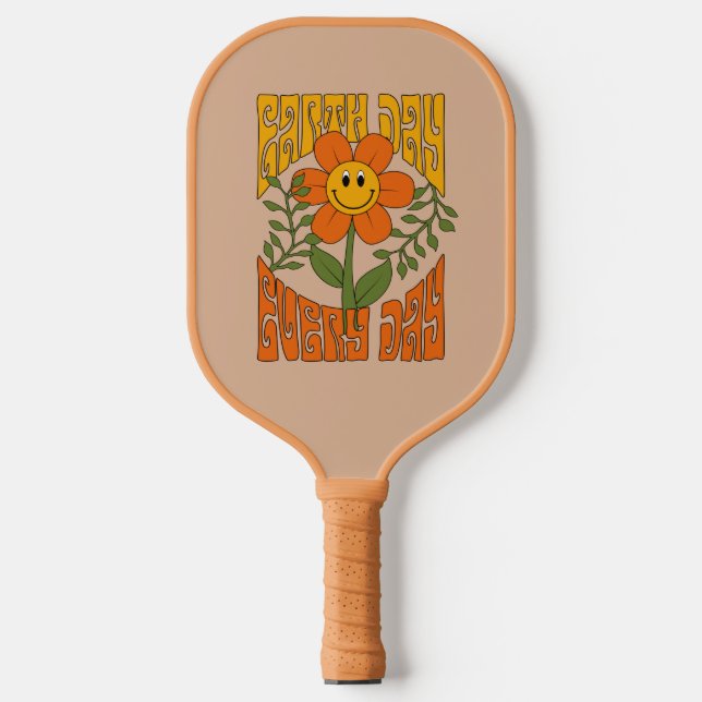 Retro der 70er Jahre Lächelnde Daisy-Blume Pickleball Schläger (Vorderseite)