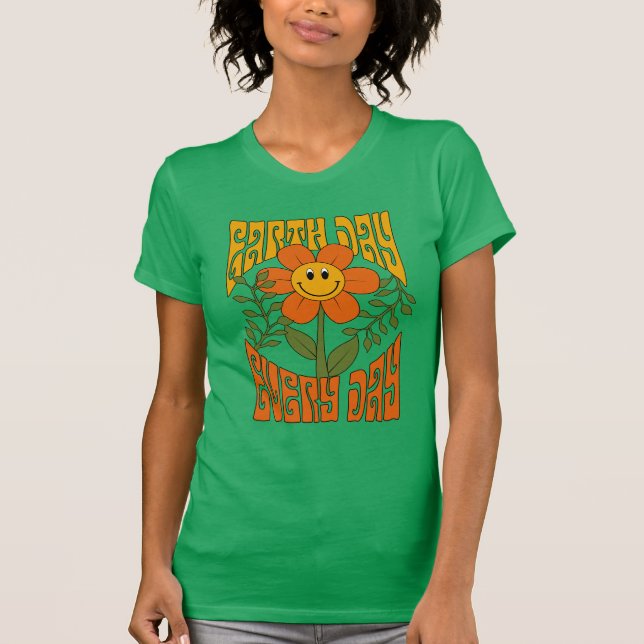 Retro der 70er Jahre Lächelnde Daisy-Blume T-Shirt (Vorderseite)