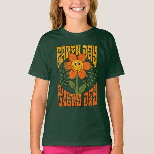 Retro der 70er Jahre Lächelnde Daisy-Blume T-Shirt