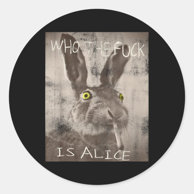 Retro, der Fick ist Alice Funny Rabbit Runder Aufkleber (Vorderseite)