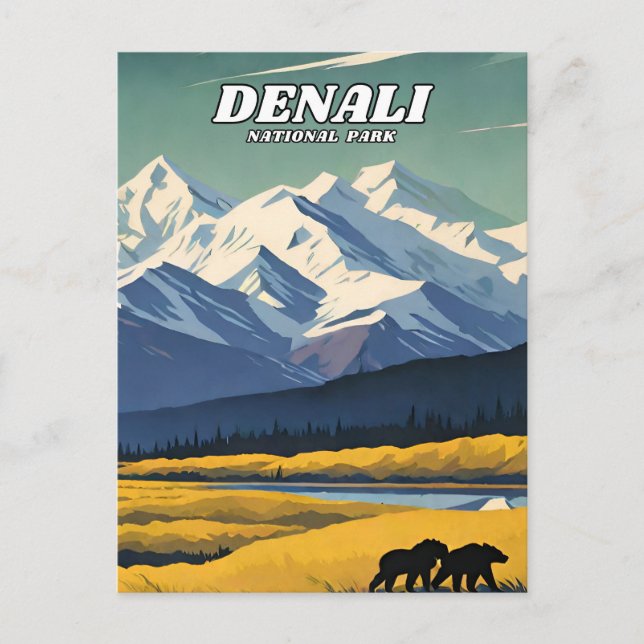 Retro des Nationalparks Denali Postkarte (Vorderseite)