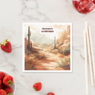 Retro Desert Cactus 1. Geburtstag Serviette