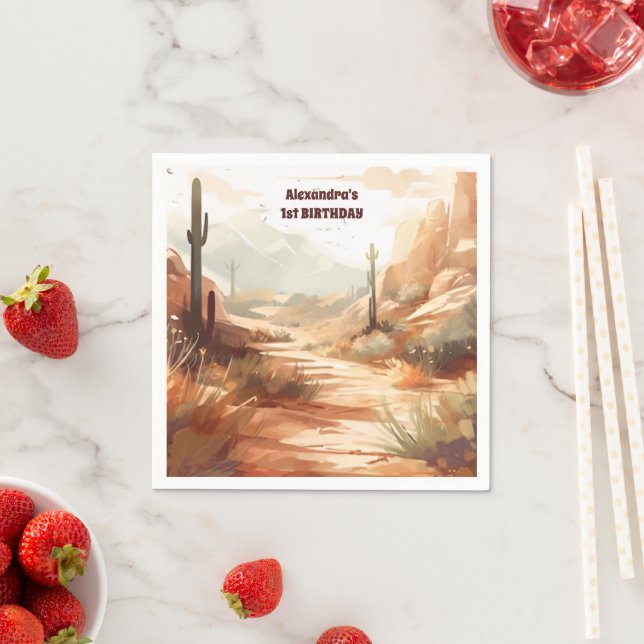 Retro Desert Cactus 1. Geburtstag Serviette (Beispiel)