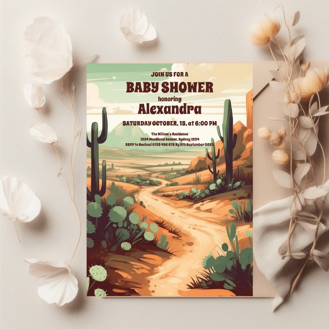 Retro Desert Cactus Baby Shower Einladung (Von Creator hochgeladen)