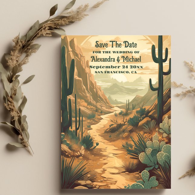 Retro Desert Cactus Wedding Save The Date (Von Creator hochgeladen)