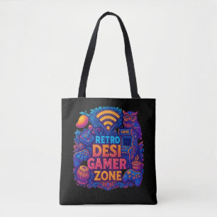 Retro Desi Gamer Zone Tote Bag - Neon Gaming Desig