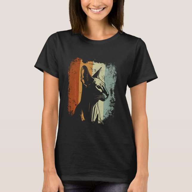 Retro-Design Peterbald-Katze T-Shirt (Vorderseite)