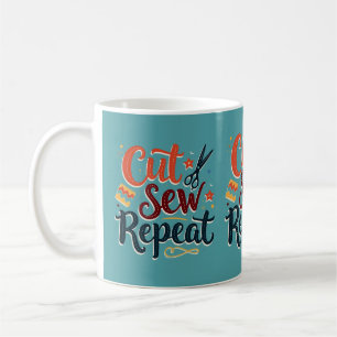 Retro-Design "Schneiden Nähen Wiederholen" für Näh Kaffeetasse