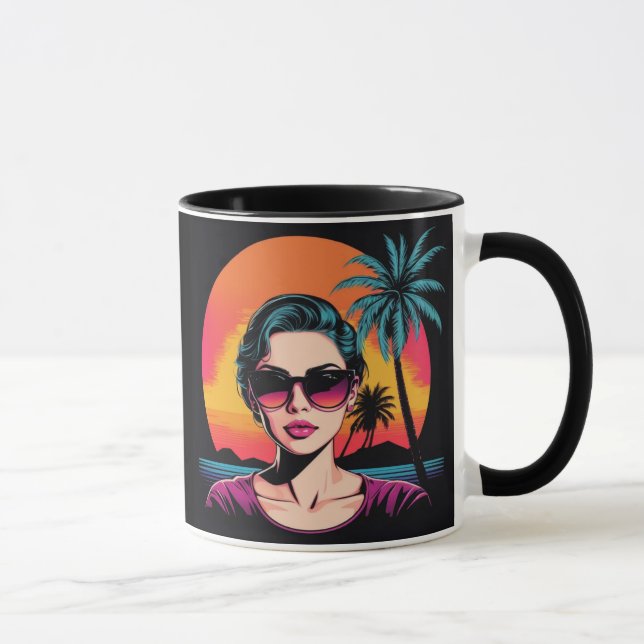 Retro Design Schönheit mit Sonnenbrille  Tasse (Rechts)