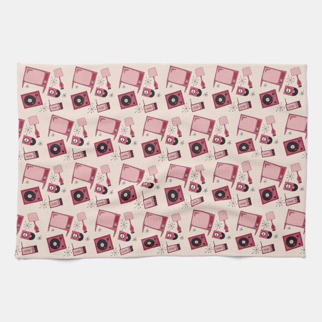 Retro-Designs in Rosatönen Geschirrtuch (Horizontal)