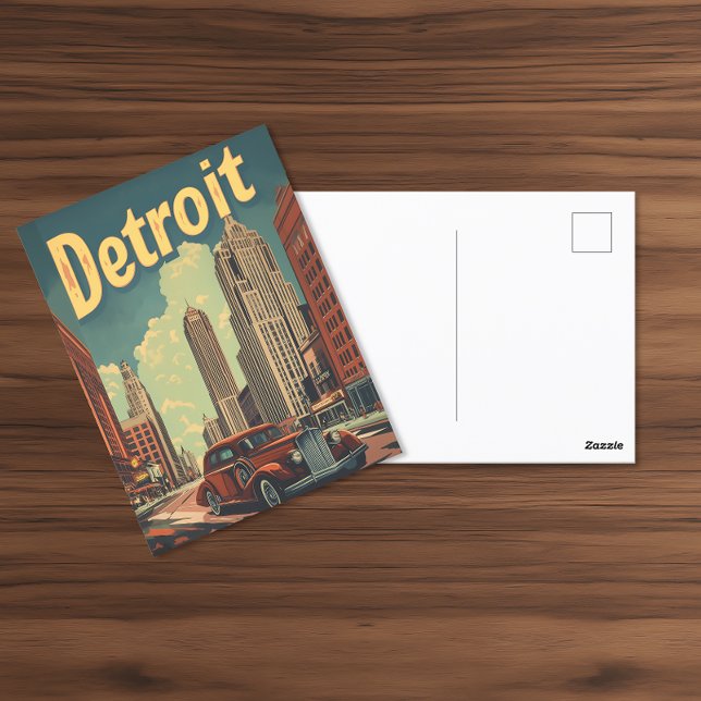 Retro Detroit Michigan Travel Poster Postkarte (Von Creator hochgeladen)