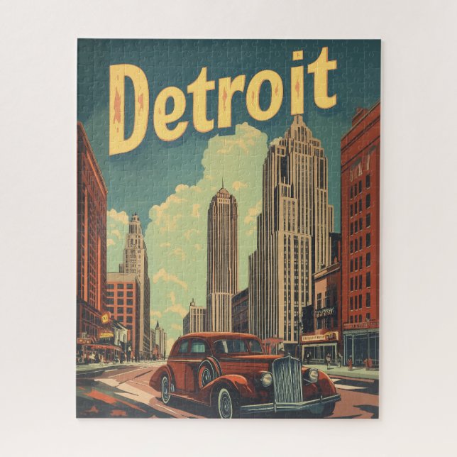 Retro Detroit Michigan Travel Poster Puzzle (Vertikal)