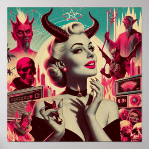 Retro Devilish Woman Collage Poster