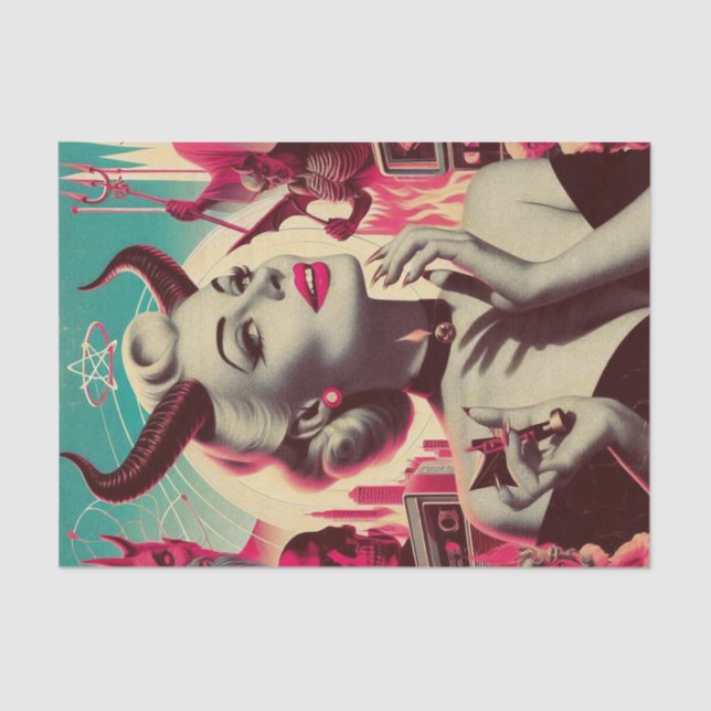 Retro Devilish Woman Collage Seidenpapier (Vorderseite)