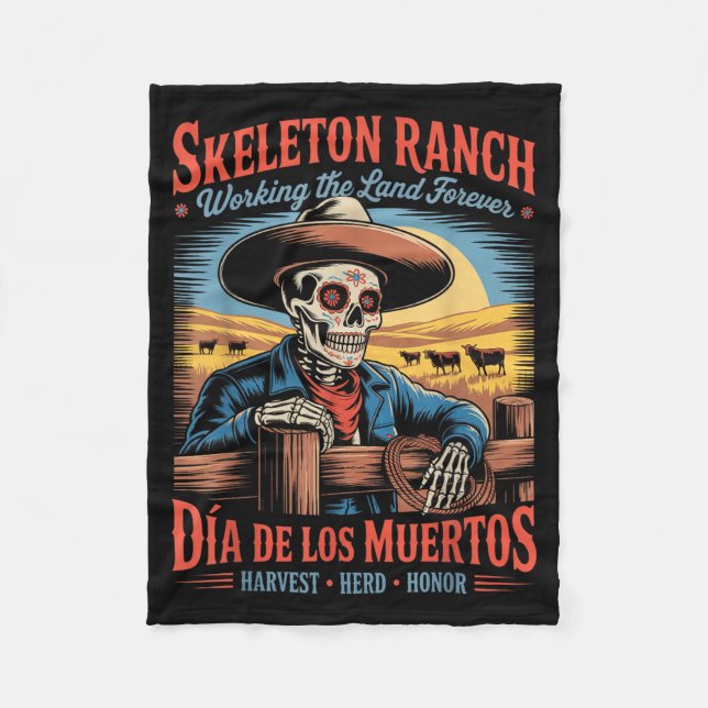Retro Día De Los Muertos Cowboy Farmer Fleecedecke (Vorderseite)
