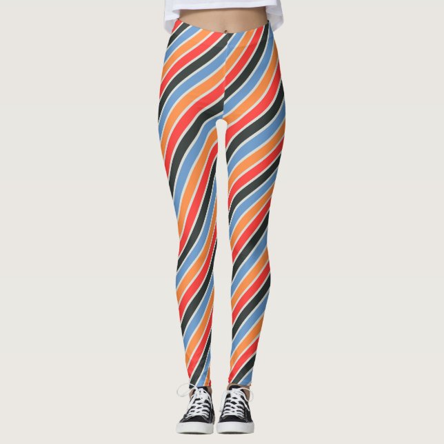 Retro Diagonal gestreift | Farbenfrohe moderne Mod Leggings (Vorderseite)