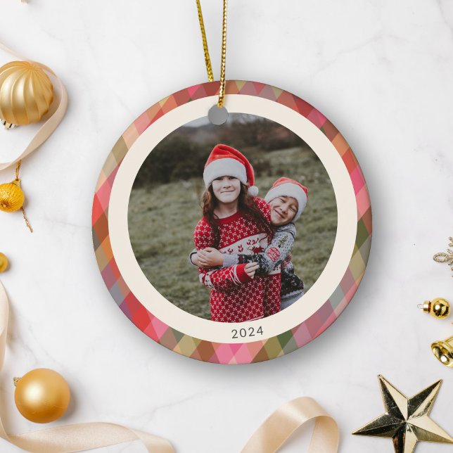 Retro Diagonal Weihnachten Kariertes Niedliches Fo Keramik Ornament (Von Creator hochgeladen)