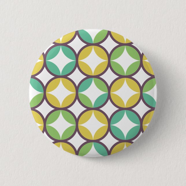 Retro-Diamant-im-Kreis-Muster Blau Grün Gold Button (Vorderseite)