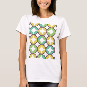 Retro-Diamant im Kreis-Muster Blau Grün Gold T-Shirt