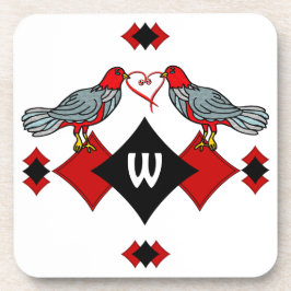 Retro-Diamanten, Vögel und Herzwürmer_Mit Monogram Untersetzer