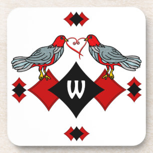 Retro-Diamanten, Vögel und Herzwürmer_Mit Monogram Untersetzer