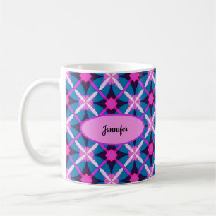 Retro-Diamantmuster in Rosa, Lila und Blau - Kaffeetasse
