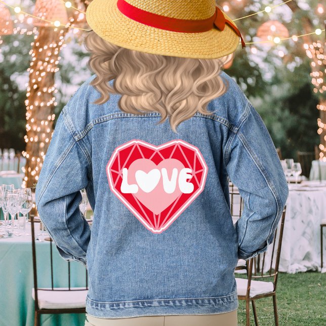 Retro Diamond Herz Liebe Valentinstag Jeansjacke (Von Creator hochgeladen)