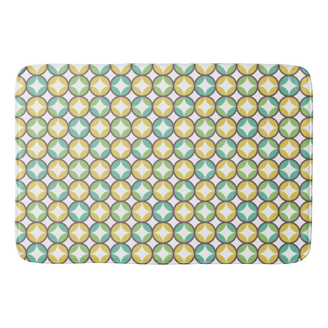 Retro Diamond in Circle Muster Blue Green Gold Badematte (Vorderseite)