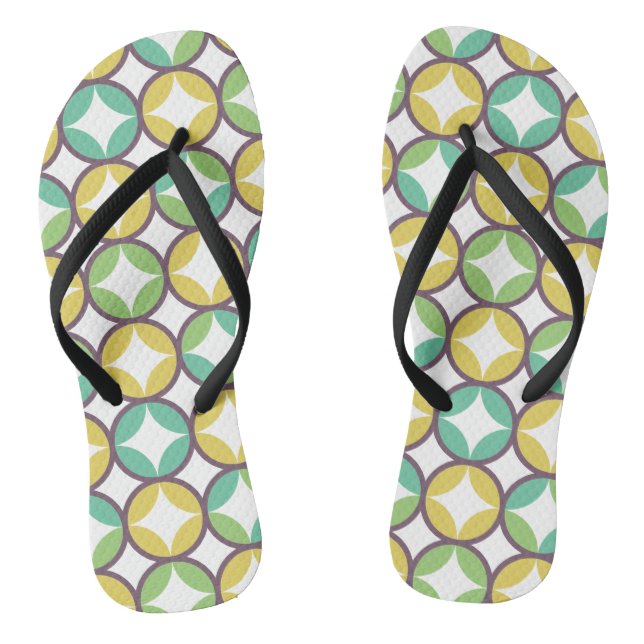 Retro Diamond in Circle Muster Blue Green Gold Flip Flops (Fußbett)