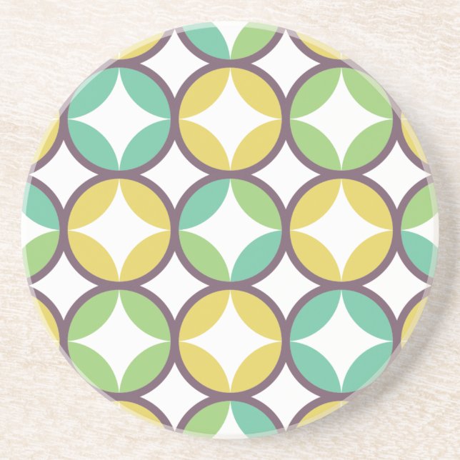 Retro Diamond in Circle Muster Blue Green Gold Getränkeuntersetzer (Vorne)