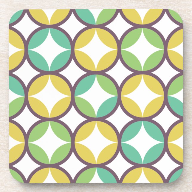Retro Diamond in Circle Muster Blue Green Gold Getränkeuntersetzer (Vorderseite)