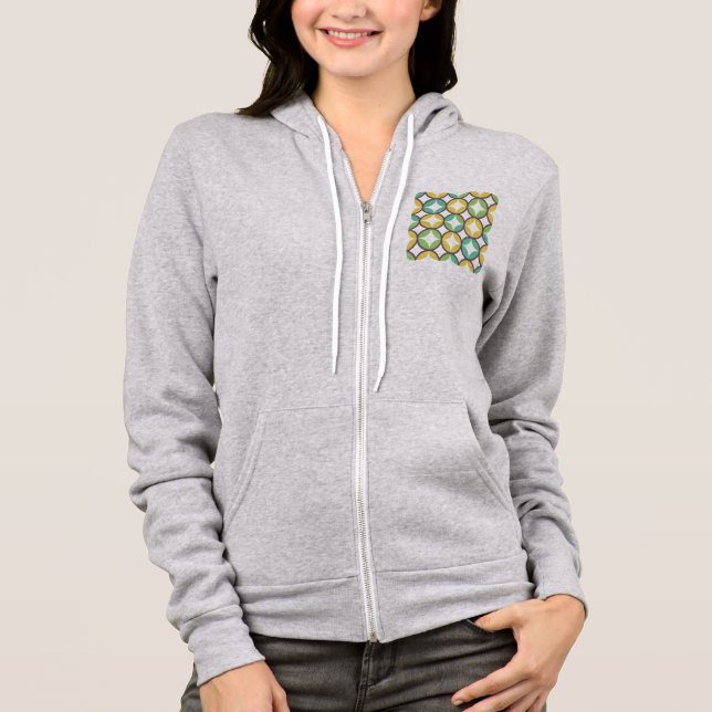 Retro Diamond in Circle Muster Blue Green Gold Hoodie (Vorderseite)