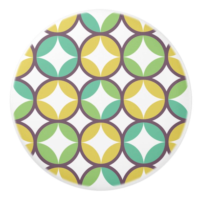 Retro Diamond in Circle Muster Blue Green Gold Keramikknauf (Vorderseite)