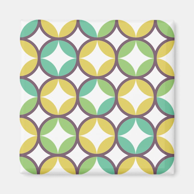 Retro Diamond in Circle Muster Blue Green Gold Magnet (Vorne)
