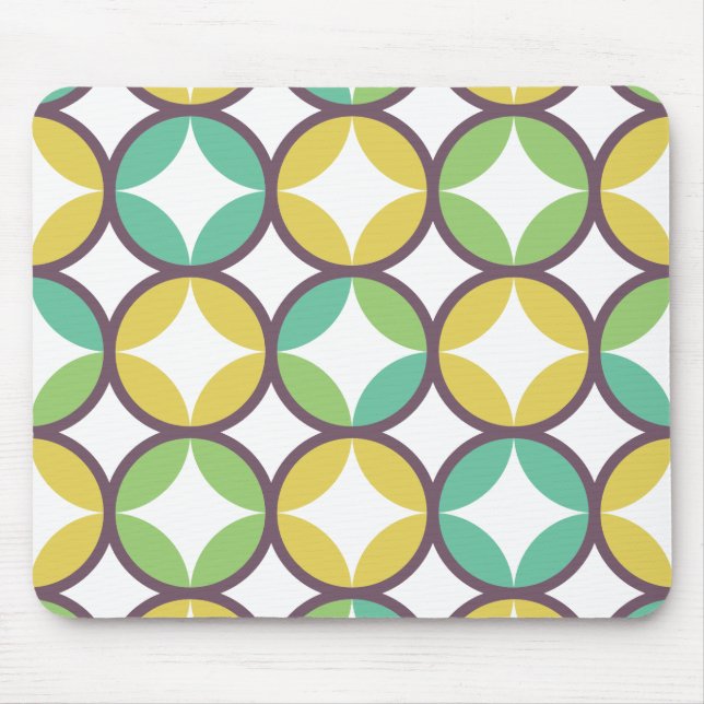 Retro Diamond in Circle Muster Blue Green Gold Mousepad (Vorne)
