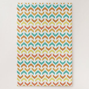 Retro Diamond in Circle Muster Blue Green Gold Puzzle