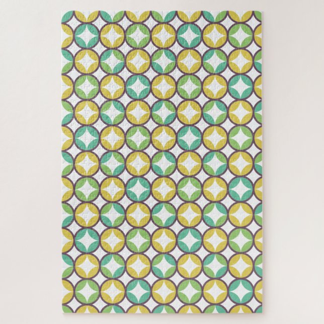Retro Diamond in Circle Muster Blue Green Gold Puzzle (Vertikal)