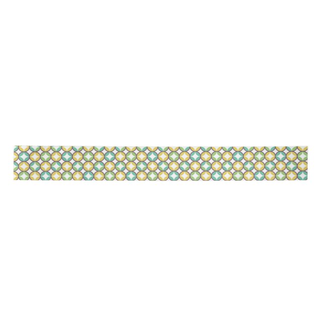Retro Diamond in Circle Muster Blue Green Gold Satinband (Vorderseite)