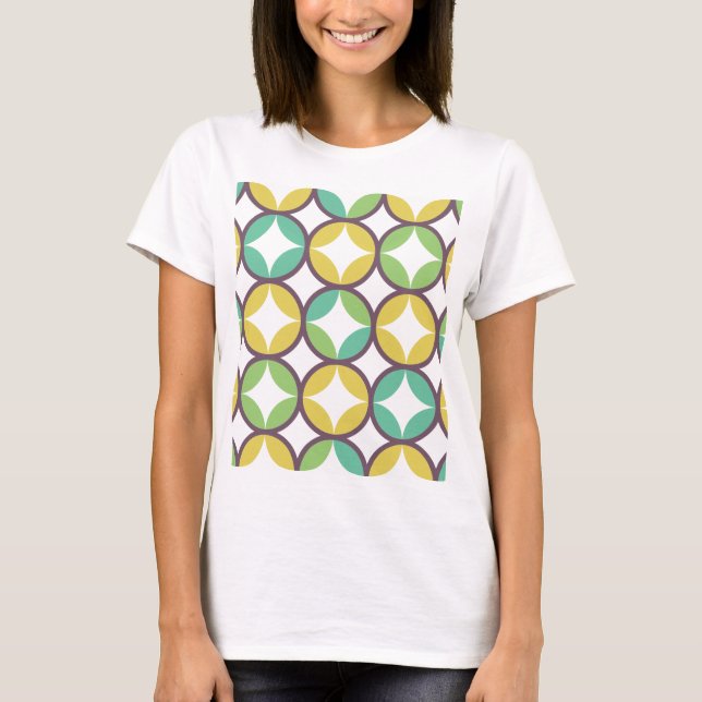 Retro Diamond in Circle Muster Blue Green Gold T-Shirt (Vorderseite)